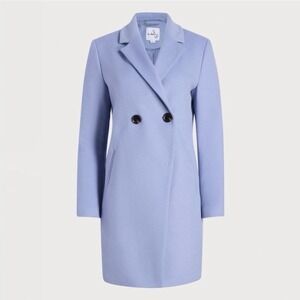 Sam Edelman Wool Blend Double Breasted Cutaway Coat LARGE Sky Blue